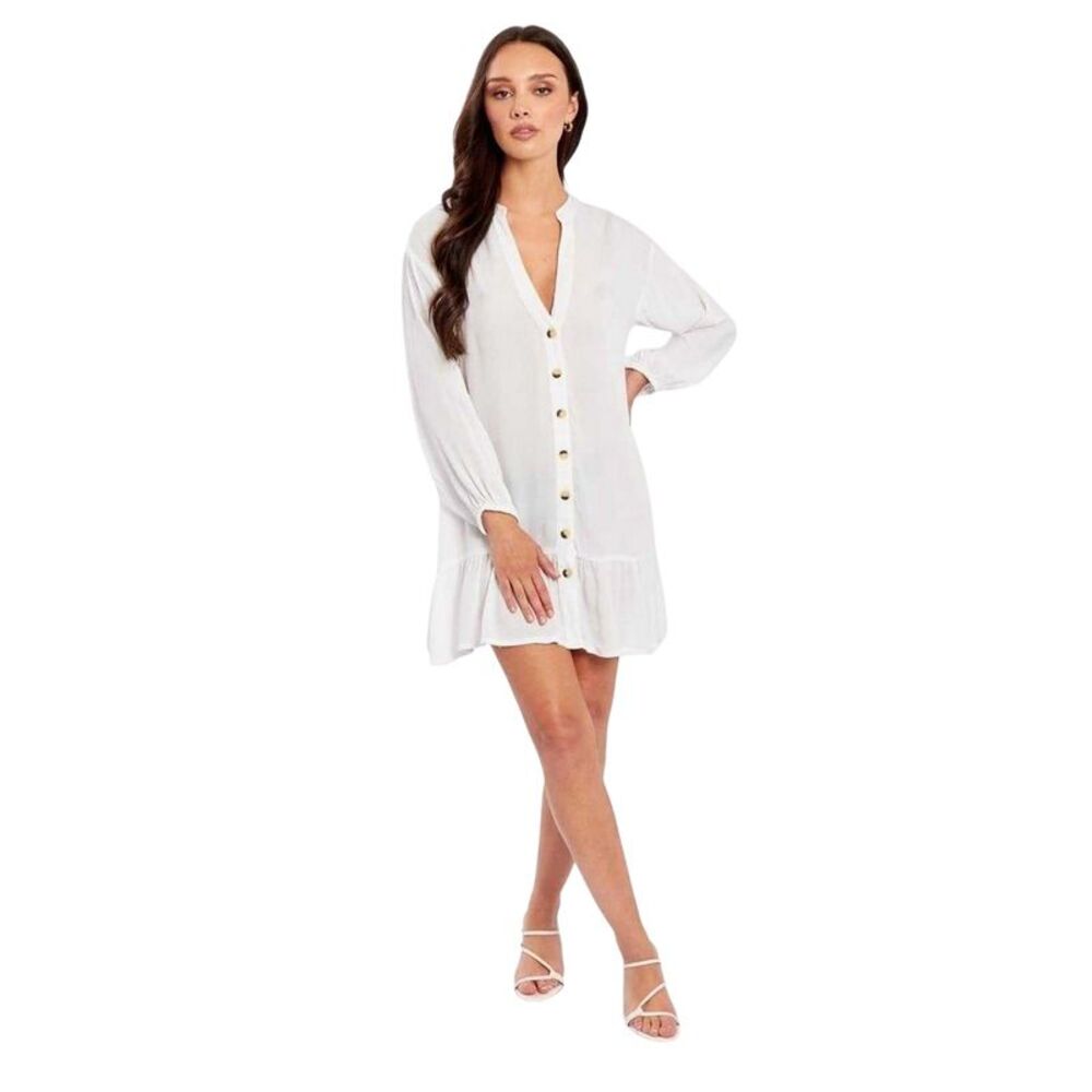 Influence Womens/Ladies V Neck Long-Sleeved Mini Dress / White